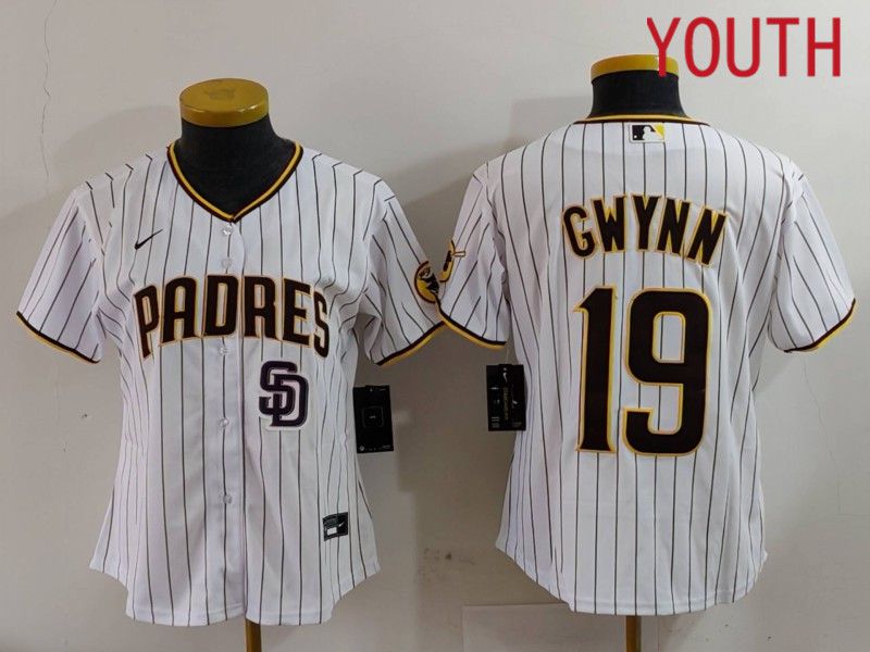 Youth San Diego Padres #19 Gwynn White Stripe Game 2024 Nike MLB Jersey style 1